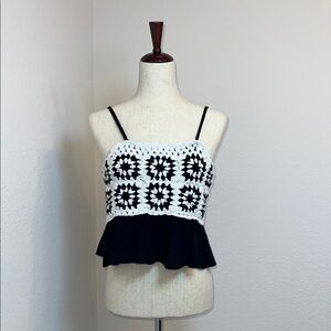 Rebellion Black and White Sleeveless‎ Peplum Camisole